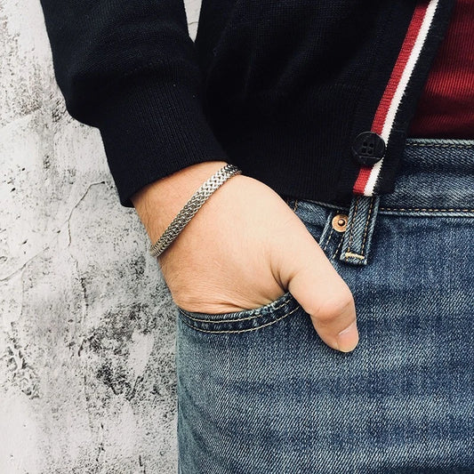 Silver Steel Punk Biker Bracelet